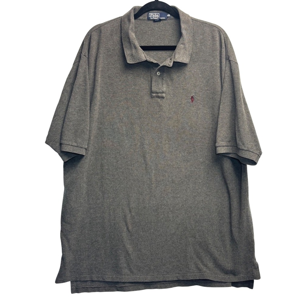 Polo Ralph Lauren Collared Shirt Gray Cotton‎ Short Sleeve Classic Y2K Pony XXL